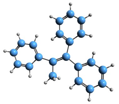 Trifenilmetilen iskelet formülünün 3 boyutlu görüntüsü - beyaz arka planda izole edilmiş sentetik östroidal olmayan östrojen trifenidal trifenipropenin moleküler kimyasal yapısı