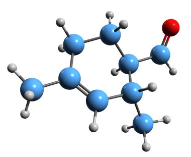 Üçlü iskelet formülünün 3 boyutlu görüntüsü - beyaz arkaplanda izole edilmiş iyi kokuların moleküler kimyasal yapısı
