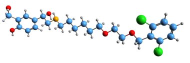 Vilanterol iskelet formülünün 3 boyutlu görüntüsü - bronkodilatör ultra-LABA 'nın moleküler kimyasal yapısı beyaz arka planda izole edildi