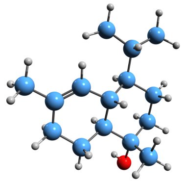  Cadinol iskelet formülünün 3 boyutlu görüntüsü - beyaz arka planda izole edilmiş sesquiterpenoid alkolün moleküler kimyasal yapısı