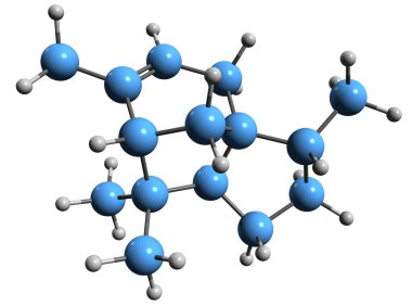 Alfa-Cedrene iskelet formülünün 3B görüntüsü - beyaz arkaplanda izole edilmiş sesquiterpene 'nin moleküler kimyasal yapısı