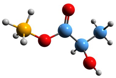  Amonyum laktik formülün 3 boyutlu görüntüsü - azanyumun moleküler kimyasal yapısı 2-hidroksipropanoatın beyaz arka planda izole edilmiş hali