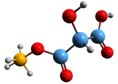 Amonyum malat iskelet formülünün 3 boyutlu görüntüsü - beyaz arkaplanda izole edilmiş amonyum hidroksibütandiyotın moleküler kimyasal yapısı