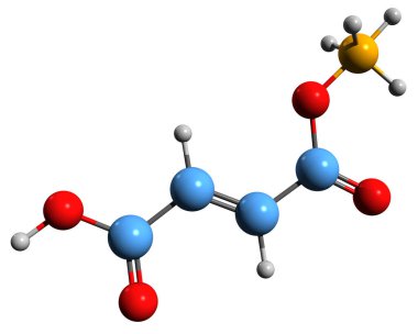 Amonyum fümerit iskelet formülünün 3 boyutlu görüntüsü - besin katkı maddesinin moleküler kimyasal yapısı beyaz arka planda izole edilmiş 368