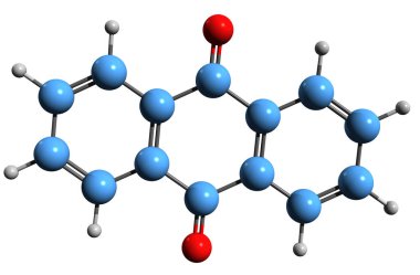  3D image of anthraquinone skeletal formula - molecular chemical structure of aromatic organic compound isolated on white background clipart