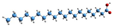  Arachidic asit iskelet formülünün 3 boyutlu görüntüsü - beyaz arkaplanda izole edilmiş Icosanoic asidin moleküler kimyasal yapısı
