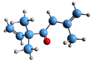 Artemisia keton iskelet formülünün 3 boyutlu görüntüsü - Artemisia monoterpene 'nin moleküler kimyasal yapısı beyaz arka planda izole edildi