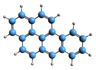  Benzopyrene iskelet formülünün 3 boyutlu görüntüsü - beyaz arkaplanda izole edilmiş polisiklik aromatik hidrokarbonun moleküler kimyasal yapısı