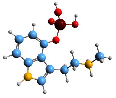  Baeocystin iskelet formülünün 3 boyutlu görüntüsü - beyaz arkaplanda izole edilmiş mantar zwitteriyonik alkaloidin moleküler kimyasal yapısı