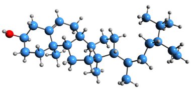  Beta-Sitosterol iskelet formülünün 3 boyutlu görüntüsü - beyaz arkaplanda izole edilmiş phytosterol moleküler kimyasal yapısı