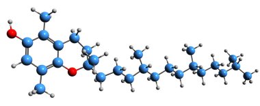  Beta tocotrienol iskelet formülünün 3 boyutlu görüntüsü - beyaz arkaplanda E vitamininin moleküler kimyasal yapısı izole edilmiş