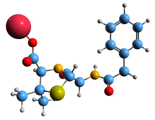 Aufnahme Der Penicillin Natrium Skelettformel Molekularchemische Struktur Von Antibiotika Isoliert — Stockfoto