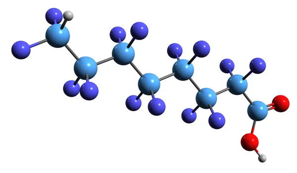 ペルフルオロオクタン酸骨格式の3D画像 白色背景に単離されたPfoaの分子化学構造 — ストック写真