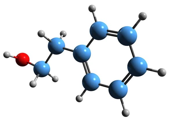 Зображення Фенілетанолу Молекулярна Хімічна Структура Фенілового Спирту Ізольовано Білому Тлі — стокове фото