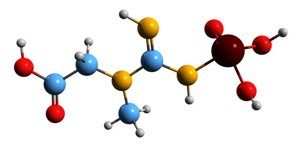 磷酸肌酸骨架分子结构的三维图像 白背景下分离磷酸肌酸肌酸的分子结构 — 图库照片