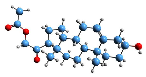 醋酸前酮骨架公式的三维图像 白色背景下分离的合成戊烷类固醇的分子结构 — 图库照片