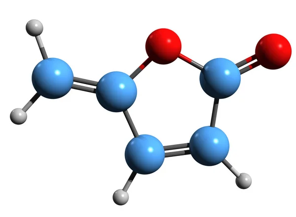 Protoanemonin骨格式の3D画像 白い背景に単離された植物毒素の分子化学構造 — ストック写真