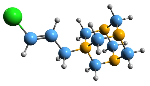 四元15骨骼公式的三维图像 白底分离的六甲基四胺氯丙烷的分子化学结构 — 图库照片
