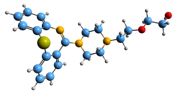 Quetiapine骨骼肌公式的三维图像 白色背景下分离的非典型抗精神病药物的分子结构 — 图库照片
