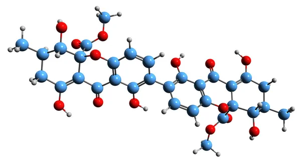 stock image  3D image of Secalonic acid A skeletal formula - molecular chemical structure of  tetrahydroxanthone isolated on white background