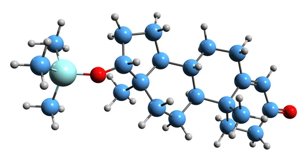 Silandrone骨骼公式的三维图像 白底分离的睾酮O 三甲基硅醚的分子结构 — 图库照片