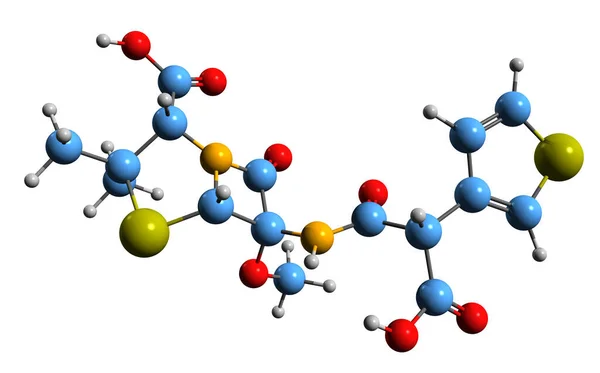 テモシリン骨格式の3D画像 白地に分離された ラクタマーゼ耐性ペニシリンの分子化学構造 — ストック写真