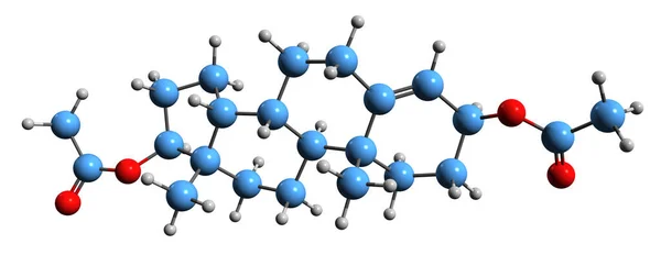 双乙酸睾酮骨骼肌公式的三维图像 白色背景下合成合成类固醇 雄激素的分子结构 — 图库照片