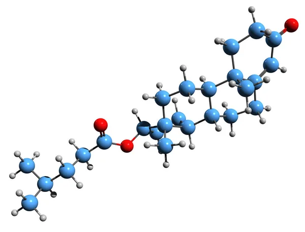 雌激素异丙酸酯骨架公式的三维图像 在白背景下分离的雄激素和类固醇类药物的分子结构 — 图库照片