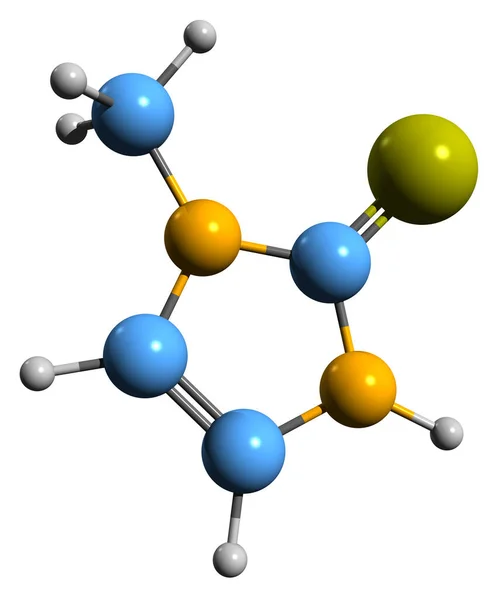 Thiamazole骨格式の3D画像 白い背景に単離された甲状腺機能亢進症薬メトマゾールの分子化学構造 — ストック写真