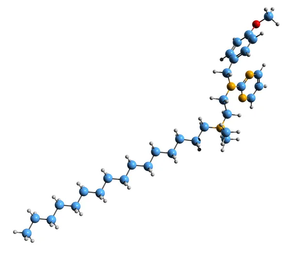 Thonzoniumブロマイド骨格式の3D画像 白い背景に単離された単調洗剤の分子化学構造 — ストック写真