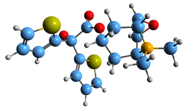 溴化物Tiotropium骨骼公式的三维图像 白色背景下分离的长效支气管扩张剂的分子结构 — 图库照片