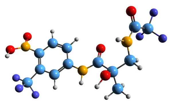 托吡罗胺骨架公式的三维图像 白色背景下分离的非甾体抗雄激素分子结构 — 图库照片