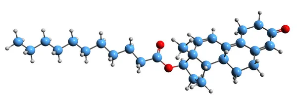 Trenbolone Undecanoate骨格式の3D画像 白い背景に単離されたアナボリックアンドロゲンステロイドの分子化学構造 — ストック写真