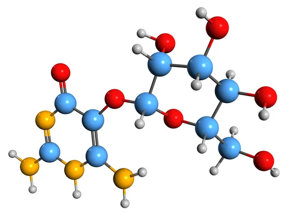 Aufnahme Der Vicine Skelettformel Molekulare Chemische Struktur Von Alkaloidglykosid Isoliert — Stockfoto