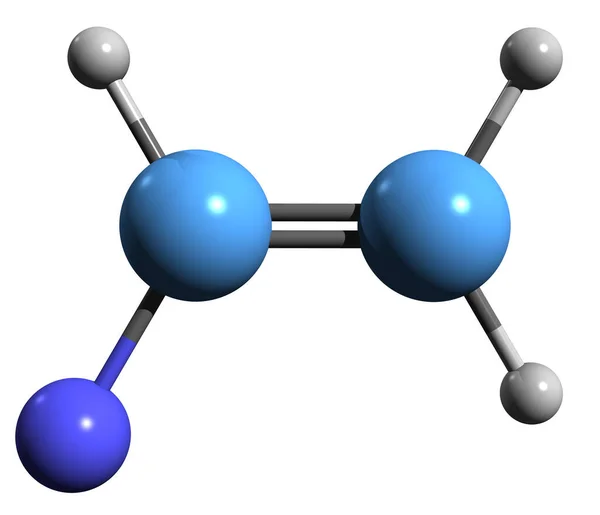 3D画像のビニルふっ化骨格式 白い背景に単離されたフルオロエチレンの分子化学構造 — ストック写真