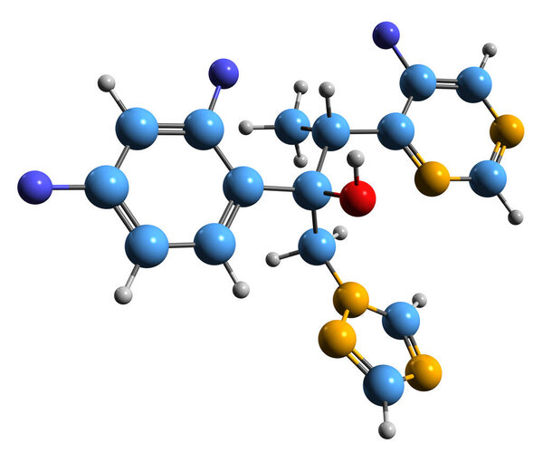 3D image of Voriconazole skeletal formula - molecular chemical structure of  antifungal medication isolated on white background
