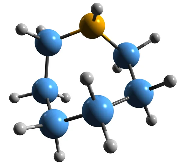 Azepane骨格式の3D画像 白い背景に単離されたHexamethenimineの分子化学構造 — ストック写真