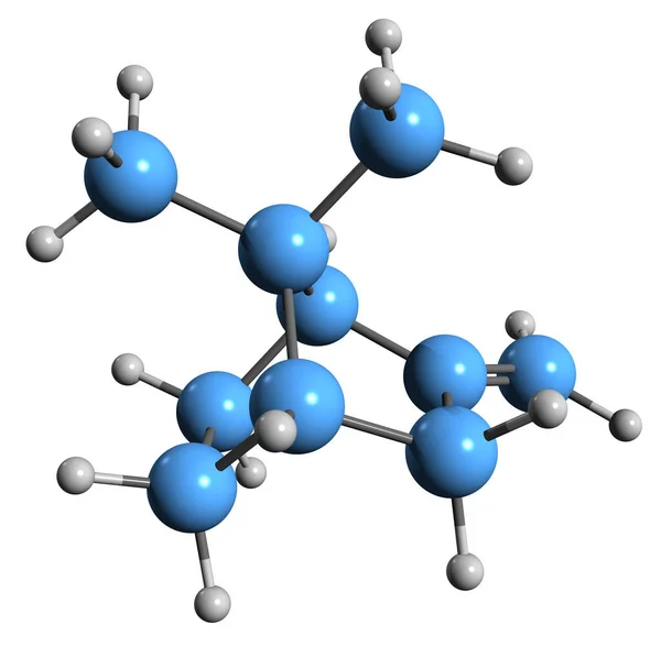 Fenchene骨架公式的三维图像 白色背景下分离的碳环化合物的分子结构 — 图库照片