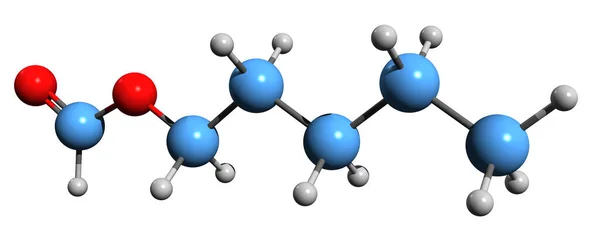 Amyl甲酸酯骨架公式的三维图像 白色背景下分离的食品添加剂分子结构 — 图库照片