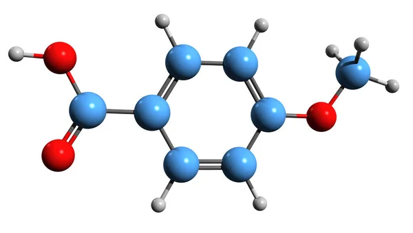 Stock image  3D image of p-Anisic acid skeletal formula - molecular chemical structure of 4-methoxybenzoic acid isolated on white background