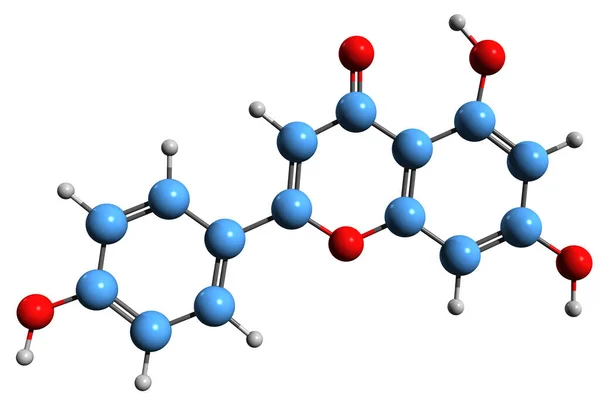 Imagem Fórmula Esquelética Apigenina Estrutura Química Molecular Trihidroxiflavona Isolada Sobre — Fotografia de Stock