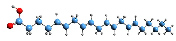 アラキドン酸骨格式の3D画像 白色背景に単離された多価不飽和オメガ6脂肪酸の分子化学構造 — ストック写真