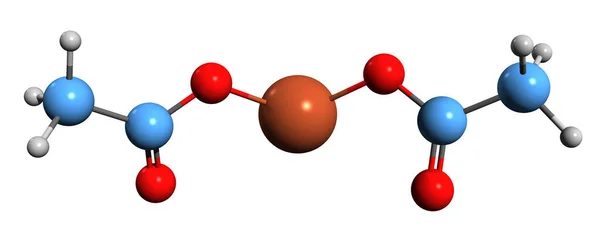 乙酸铜骨架公式的三维图像 白底分离醋酸铜的分子结构 — 图库照片