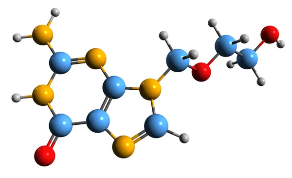 Image Formule Squelettique Aciclovir Structure Chimique Moléculaire Médicament Antiviral Isolé — Photo