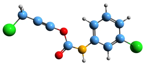 Barban骨格式の3D画像 白背景に単離された選択的除草剤の分子化学構造 — ストック写真