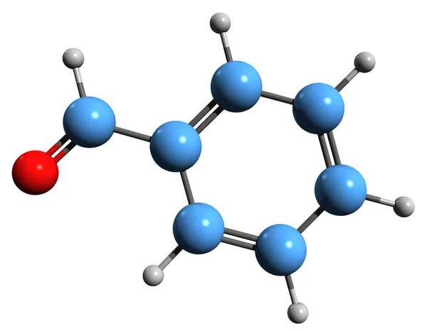 Imagem Fórmula Esquelética Benzaldeído Estrutura Química Molecular Benzenocarboxaldeído Isolado Sobre — Fotografia de Stock