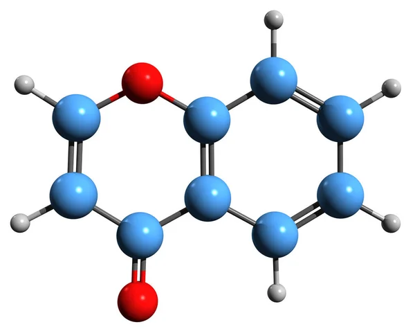 Imagen Fórmula Esquelética Benzopirona Estructura Química Molecular Cromo Aislado Sobre — Foto de Stock