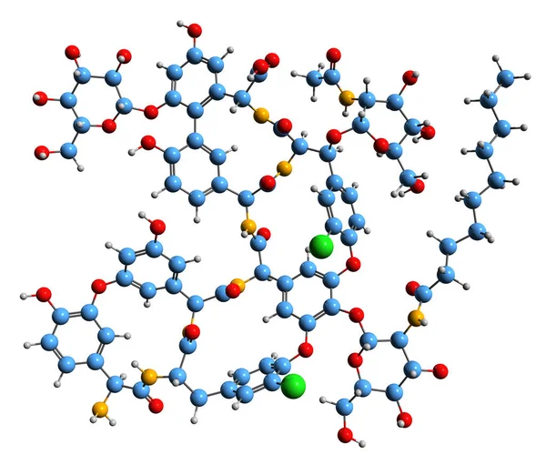 双平面蛋白2 3骨架公式的三维图像 白底分离糖肽抗生素的分子结构 — 图库照片