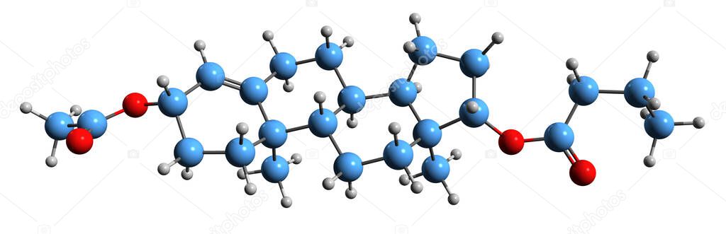 Imagen 3D de la fórmula esquelética del butirato del acetato de la ...