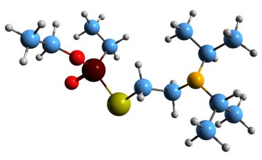  Sinir gazı VS iskelet formülünün 3 boyutlu görüntüsü - son derece zehirli organofosfatın moleküler kimyasal yapısı beyaz arka planda izole edilmiş
